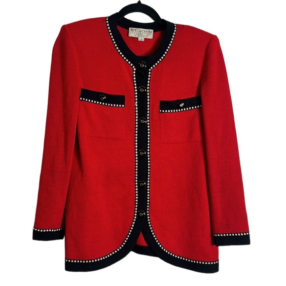 ST . John collection by Marie gray red black Santana knit cardigan size 2 - Picture 2 of 11